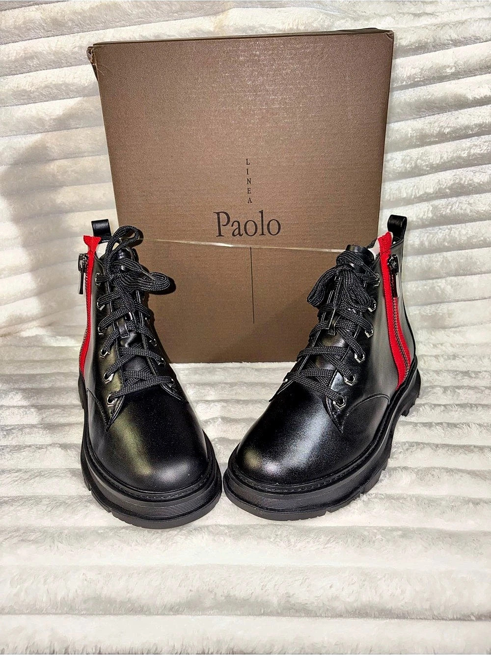 Linea Paolo Gio Black & Red Combat Boots